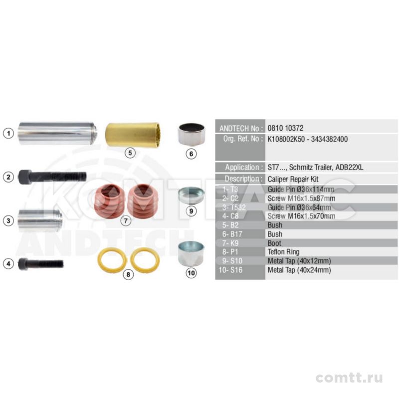 Ремкомплект суппорта Knorr SK7/ST7 (направляющие и уплотнения) = K108002K50 081010372 Andtech Ремкомплект суппорта Knorr SK7/ST7 (направляющие и уплотнения) = K108002K50 081010372 Andtech