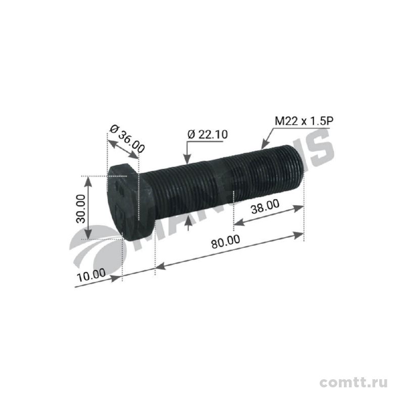 Шпилька колесная BPW ECO (L=90/80/36, M22x1,5) 300203 Mansons Шпилька колесная BPW ECO (L=90/80/36, M22x1,5) 300203 Mansons