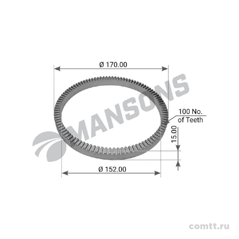 Кольцо АБС BPW 152/170*15 100 зубьев SN36/42 conventional 6,5-9t 300214 Mansons Кольцо АБС BPW 152/170*15 100 зубьев SN36/42 conventional 6,5-9t 300214 Mansons