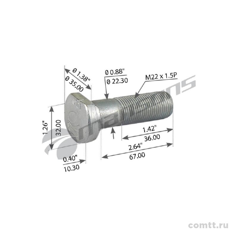 Шпилька колесная SAF М22х1,5х66 (болт) SKRB 9019/9022 600115 Mansons Шпилька колесная SAF М22х1,5х66 (болт) SKRB 9019/9022 600115 Mansons