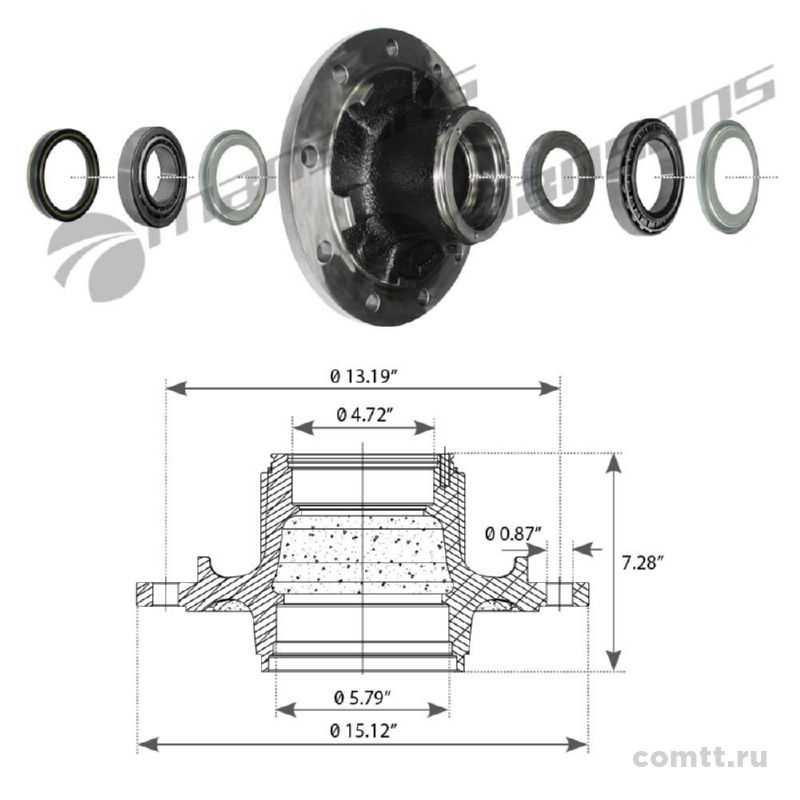 Ступица колеса SAF SK500 в сборе (барабанный тормоз) 600406 Mansons Ступица колеса SAF SK500 в сборе (барабанный тормоз) 600406 Mansons