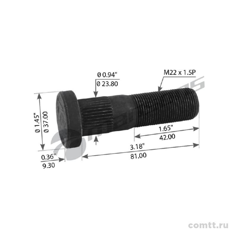 Шпилька колесная ROR TE М22х1,5х90/79/42 (болт) 810001 Mansons Шпилька колесная ROR TE М22х1,5х90/79/42 (болт) 810001 Mansons