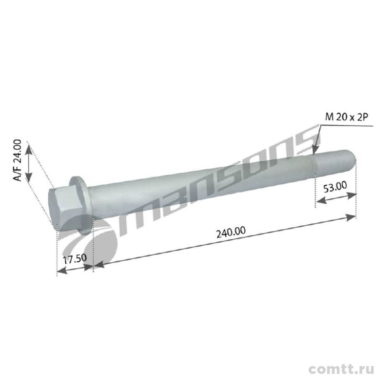 Болт М20*240*60*2.5ммDIN 931/G 8.8 с фланцем MFMF20240C1092 Mansons Болт М20*240*60*2.5ммDIN 931/G 8.8 с фланцем MFMF20240C1092 Mansons