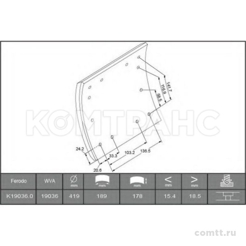Накладки тормозные 19036 (L10) RORTM/TE419х178 K190360F3744 Ferodo Накладки тормозные 19036 (L10) RORTM/TE419х178 K190360F3744 Ferodo